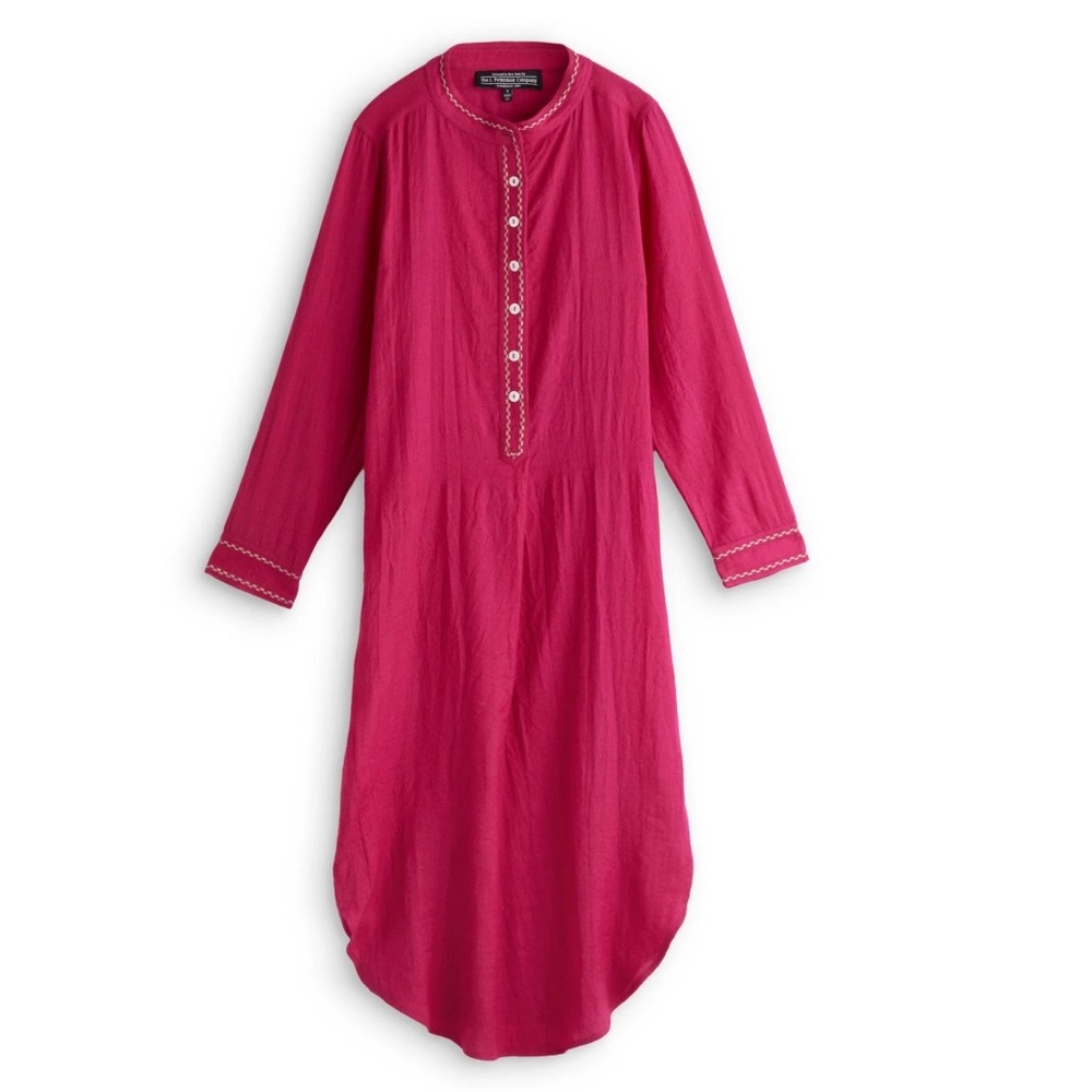 J. Peterman 100% Wool Caftan Dress M‎ Pink Embroidered Boho Opulent Luxe